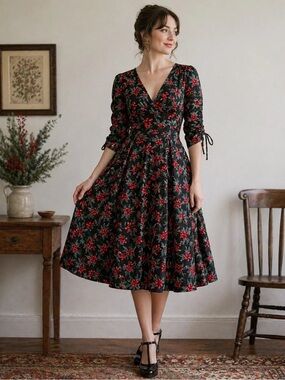 casual dresses Stylish Allover Print Mid-Length Dress for Women Soft grey color and grade d gowning Women Emerald Green Velvet Colour:LEOPARD PRINT